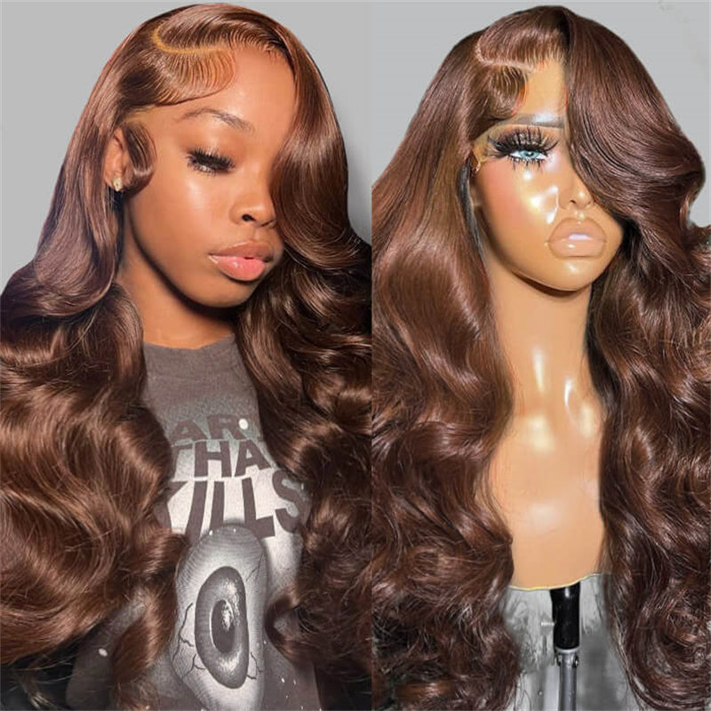  Brown Glueless Body Wave 13x4 Lace Front Wig Chocolate Brown