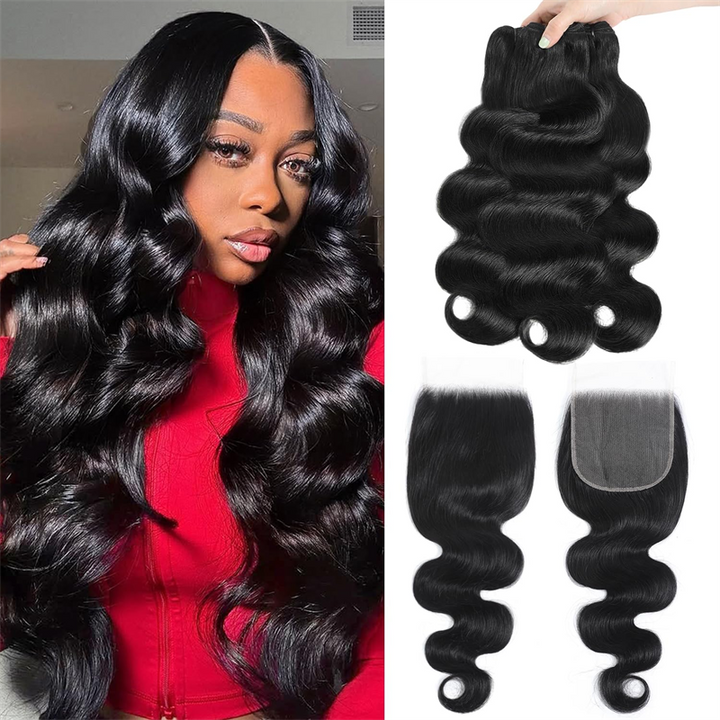Lemoda Body Wave 3 Bundles With 4x4 Lace Closure Human Hair Extensions