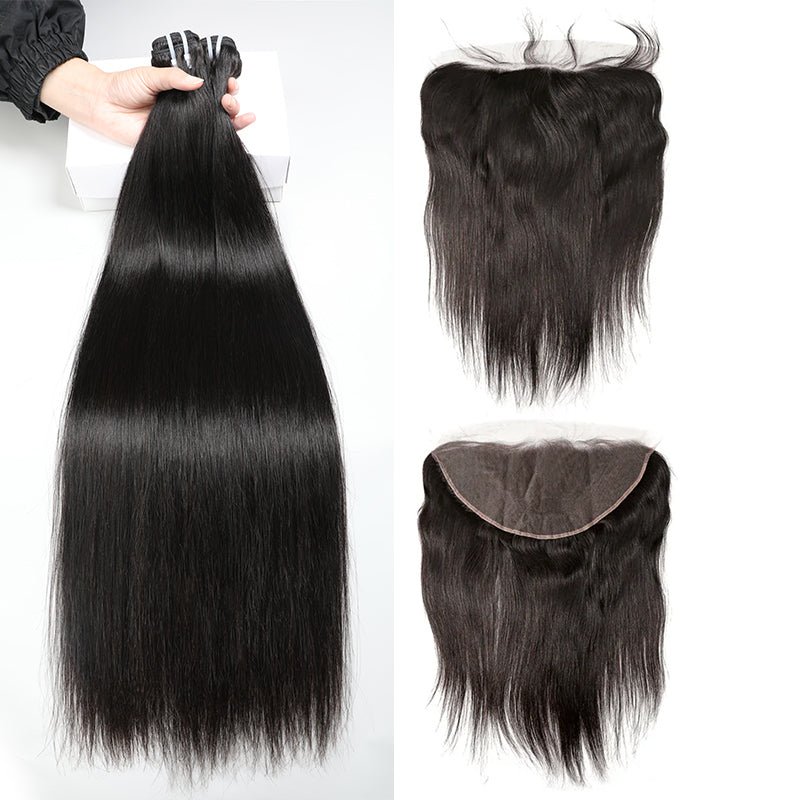 Bone Straight Human Hair 4 Bundles With 13X4 Lace Frontal 100% Remy Human Hair Extension - Lemoda Hair