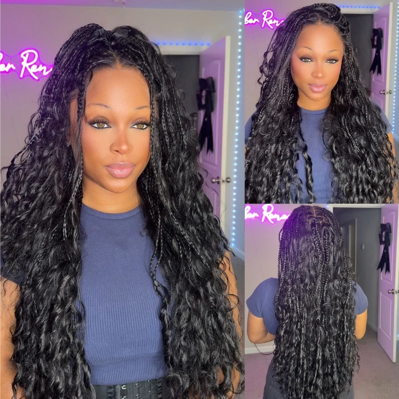 Lemoda Pre Braided Lace Front Wig Water Wave 13x6 Lace Frontal Human Hair Wig