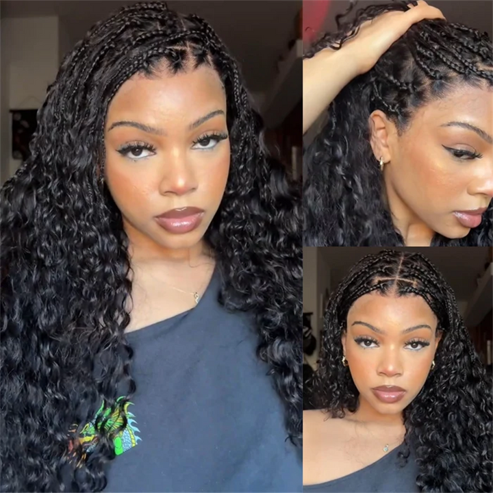 Lemoda Pre Braided Lace Front Wig Water Wave 13x6 Lace Frontal Human Hair Wig