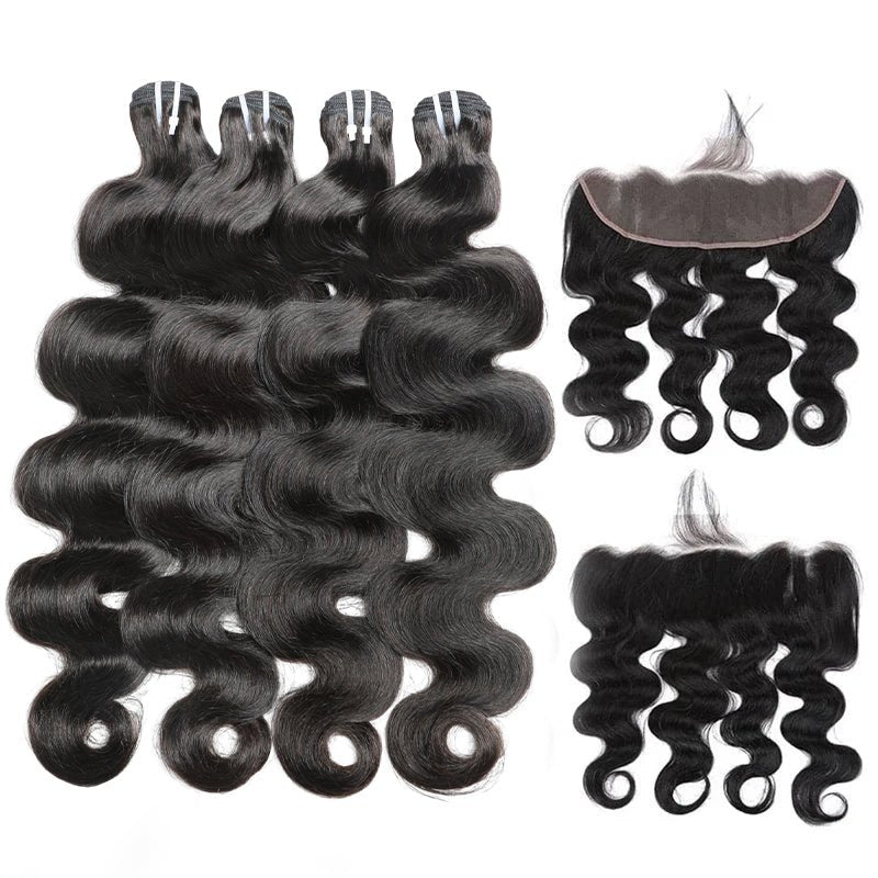 Brazilian Virgin Human Hair Body Wave 4 Bundles With 13x4 Lace Frontal - Lemoda Hair