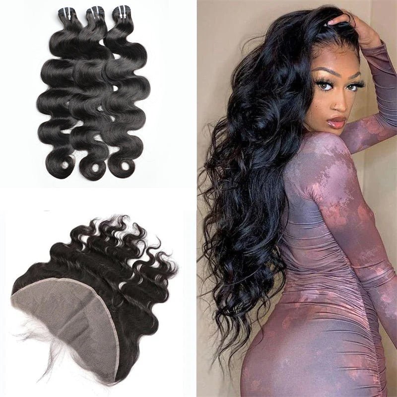 Brazilian Virgin Human Hair Body Wave 4 Bundles With 13x4 Lace Frontal - Lemoda Hair