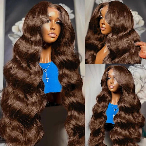 Lemoda Chocolate Brown Body Wave 4x4 Lace Closure Human Hair Wigs 250% Density 5x5 6x6 Lace Wigs
