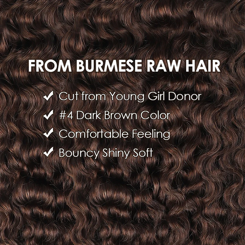 Lemoda Premium Burmese Curly Hair #4 Dark Brown Curly Human Hair Quick Weave