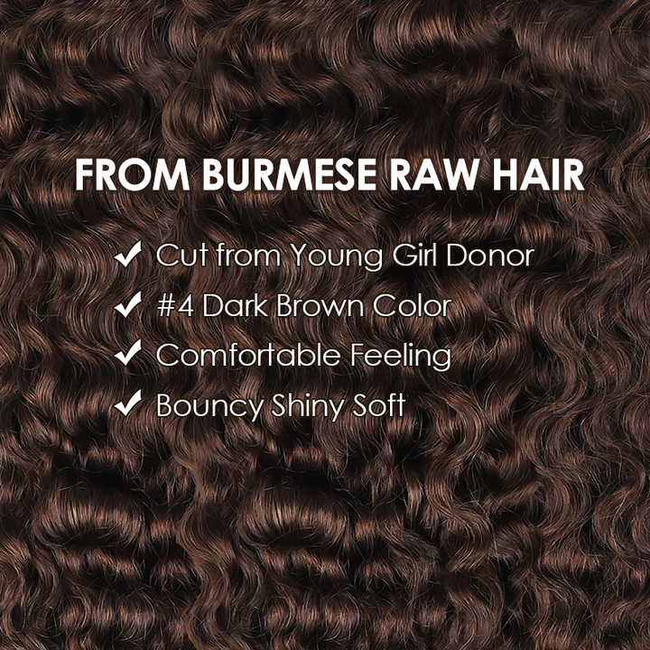 Lemoda Premium Burmese Curly Hair #4 Dark Brown Curly Human Hair Quick Weave
