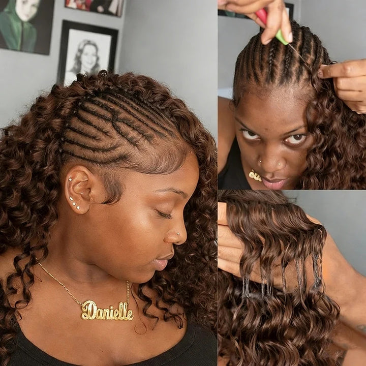 Lemoda Feather Crochet Hair Extension Chocolate Brown Water Wave Human Hair