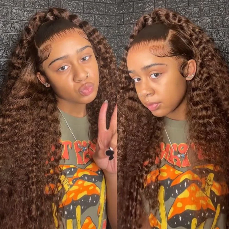 Lemoda Dark Brown Water Wave 13x6 Transparent Lace Front Human Hair Wigs
