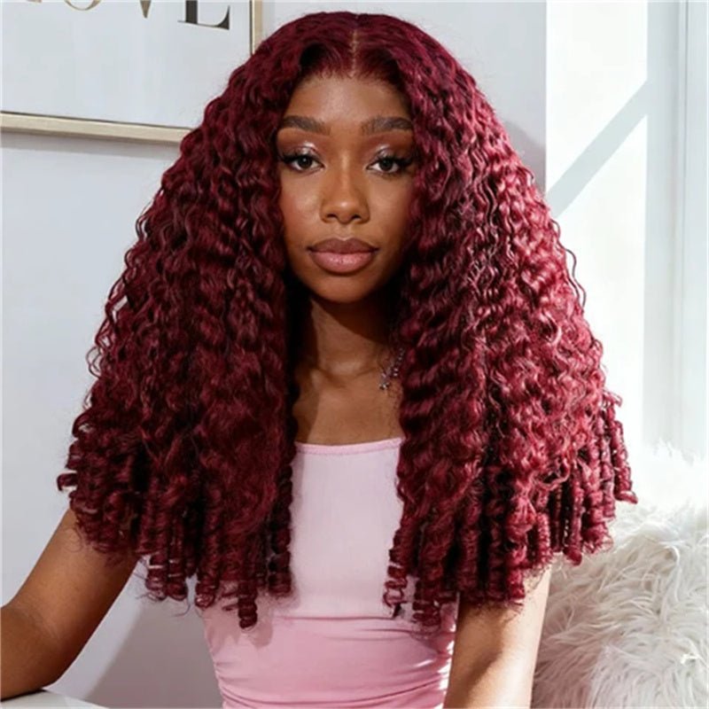 Burgundy 99J Color Burmese Curly 13x6 Lace Front Wigs Body Wave Straight Human Hair Wigs - Lemoda Hair