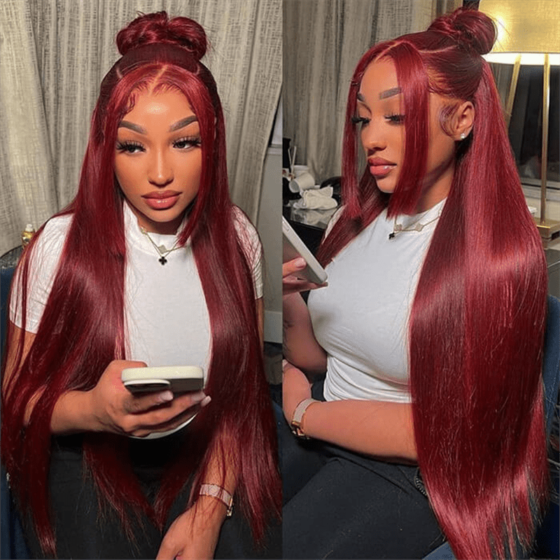 Burgundy 99J Color Burmese Curly 13x6 Lace Front Wigs Body Wave Straight Human Hair Wigs - Lemoda Hair