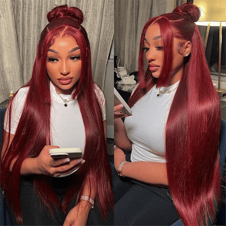 Burgundy 99J Color Burmese Curly 13x6 Lace Front Wigs Body Wave Straight Human Hair Wigs - Lemoda Hair