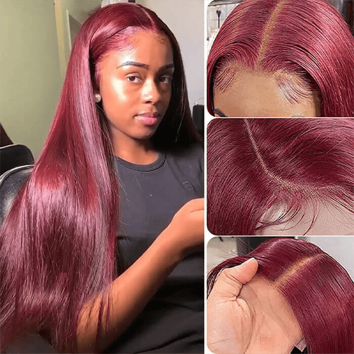 Burgundy 99J Color Burmese Curly 13x6 Lace Front Wigs Body Wave Straight Human Hair Wigs - Lemoda Hair