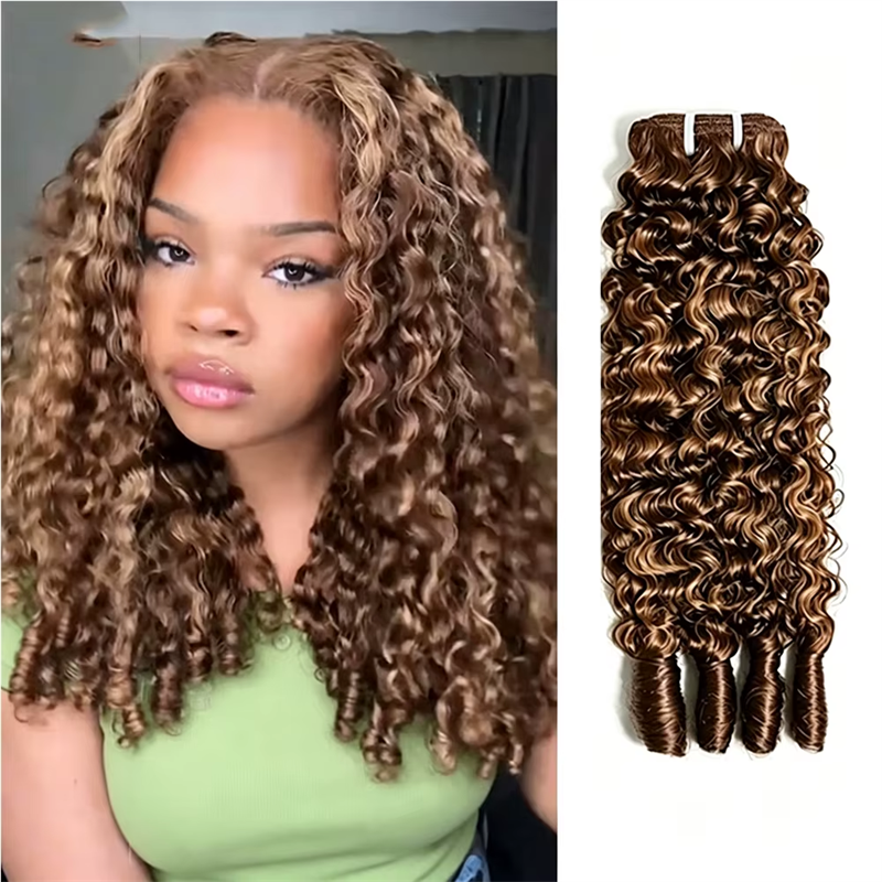 Lemoda P4/27 Highlight Burmese Curly Hair Bundles 100% Human Hair Extensions