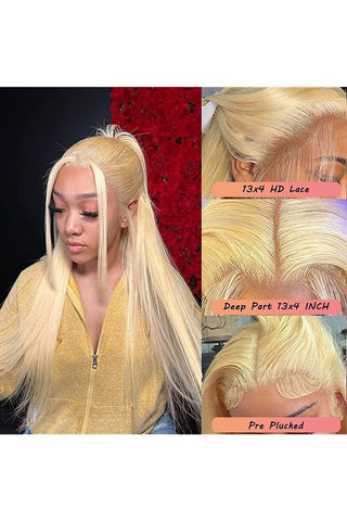 13X4 Lace front Wig Human Hair 180% Natural Denstiy 613 Blonde Straight 100% Virgin Human Hair