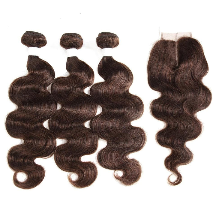 Chocolate Brown Body Wave 3 Bundles With 4X4 Lace Closure 100% virgin human hair - Lemoda Hair