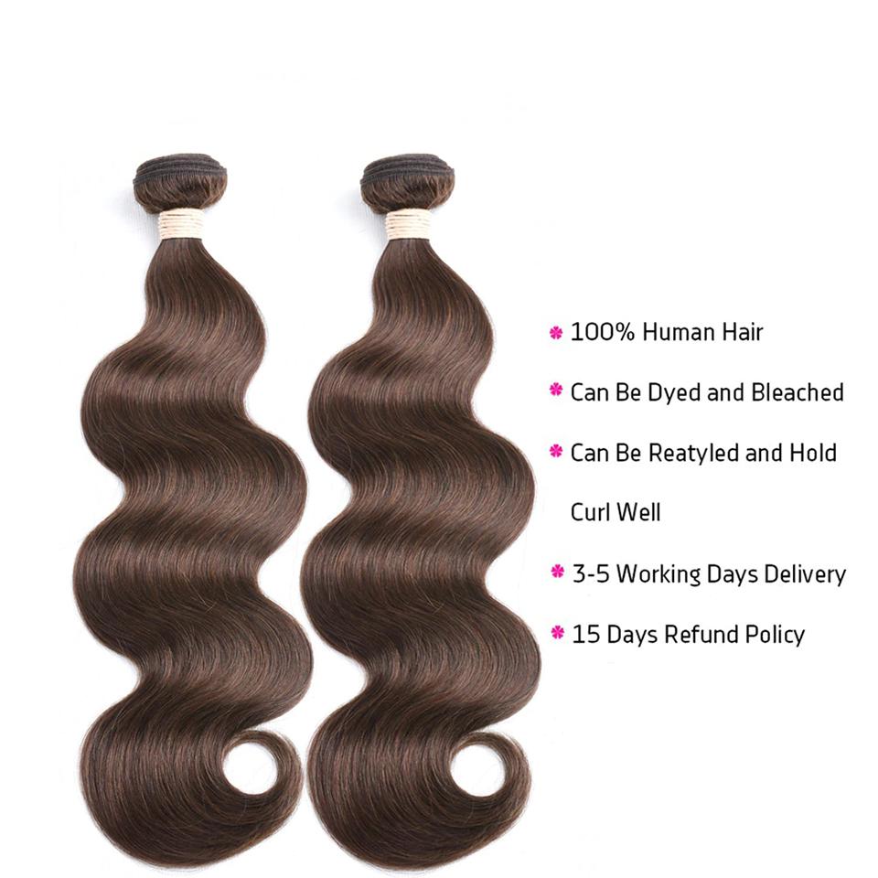 Chocolate Brown Body Wave 3 Bundles With 4X4 Lace Closure 100% virgin human hair - Lemoda Hair