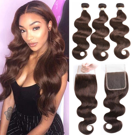 Chocolate Brown Body Wave 3 Bundles With 4X4 Lace Closure 100% virgin human hair - Lemoda Hair