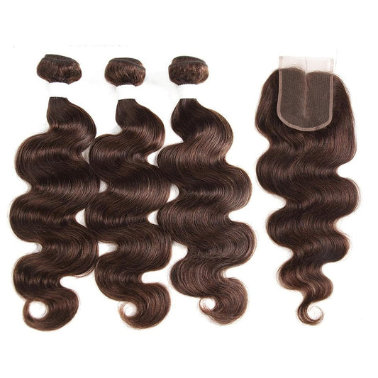 Chocolate Brown Body Wave 3 Bundles With 4X4 Lace Closure 100% virgin human hair - Lemoda Hair