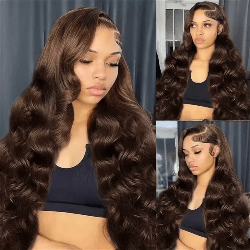 Chocolate Brown Straight Human Hair Wigs 13x6 Lace Front Wigs Burmese Curly Body Wave Human Hair - Lemoda Hair
