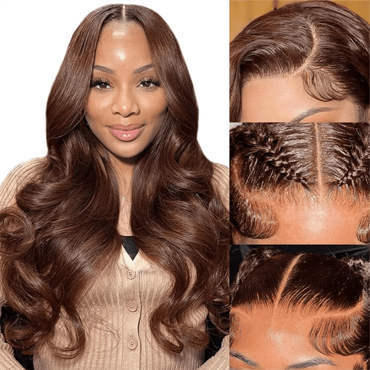Chocolate Brown Straight Human Hair Wigs 13x6 Lace Front Wigs Burmese Curly Body Wave Human Hair - Lemoda Hair