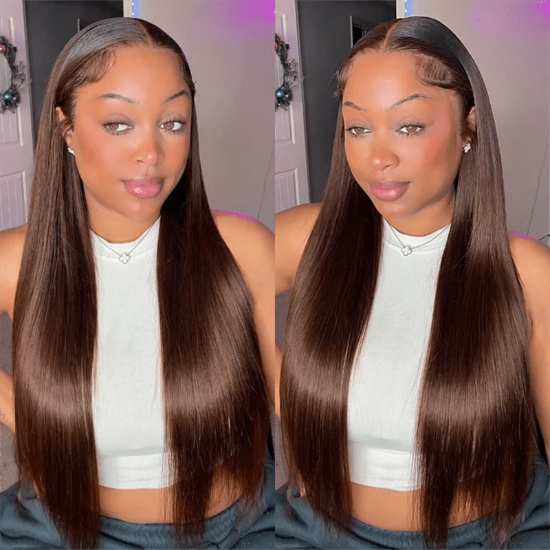 Chocolate Brown Straight Human Hair Wigs 13x6 Lace Front Wigs Burmese Curly Body Wave Human Hair - Lemoda Hair