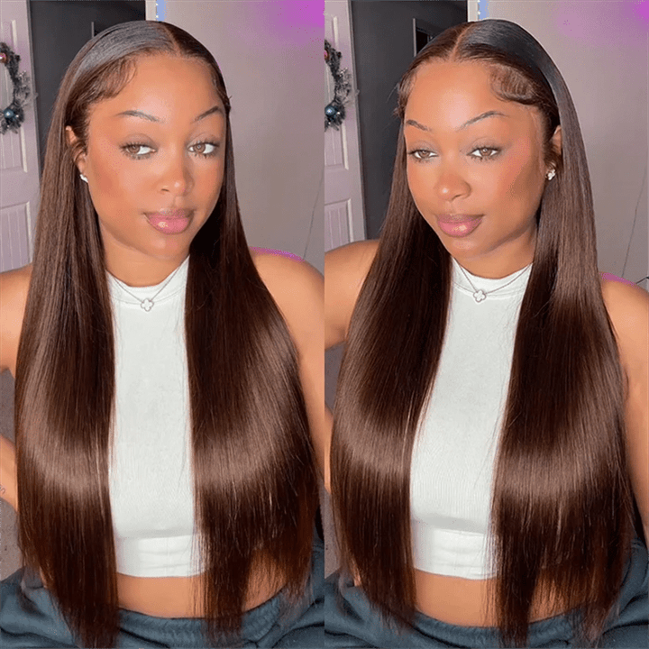 Chocolate Brown Straight Human Hair Wigs 13x6 Lace Front Wigs Burmese Curly Body Wave Human Hair - Lemoda Hair