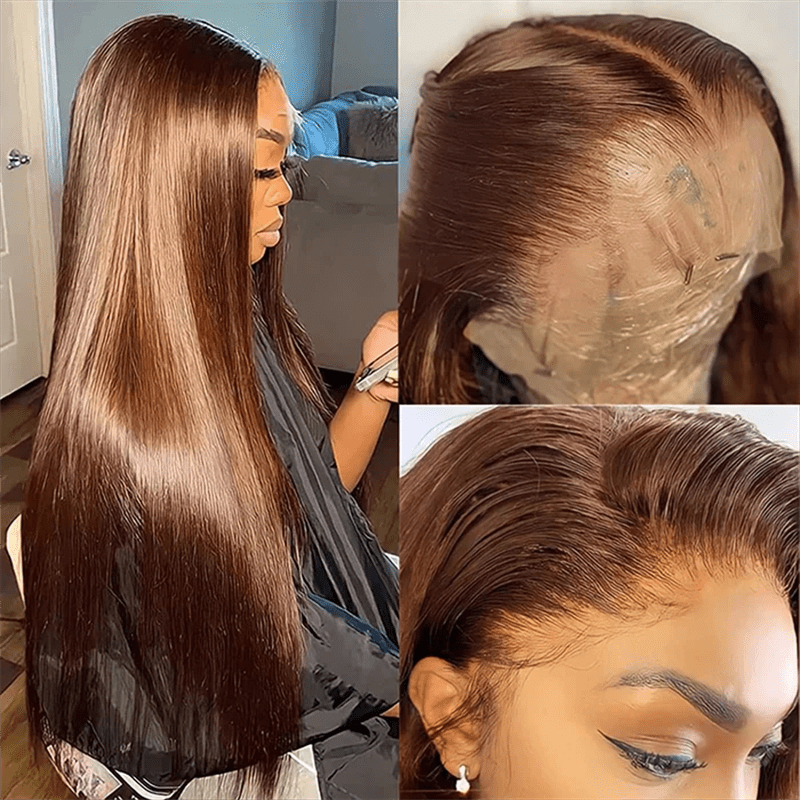 Chocolate Brown Straight Human Hair Wigs 13x6 Lace Front Wigs Burmese Curly Body Wave Human Hair - Lemoda Hair