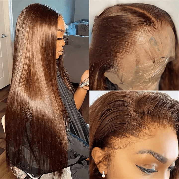 Chocolate Brown Straight Human Hair Wigs 13x6 Lace Front Wigs Burmese Curly Body Wave Human Hair - Lemoda Hair