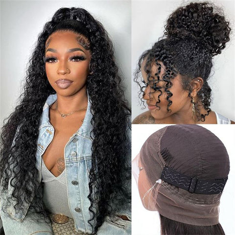 Lemoda Kinky Curly Invisi-Drawstring Snug Fit 360 Lace Wigs HD Transparent Full Frontal Human Hair Wigs