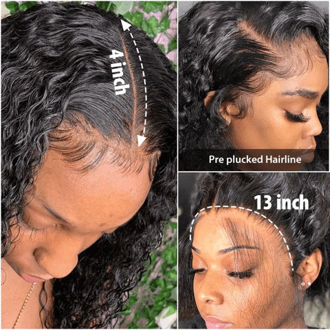 Brazilian Curly Wave Pre Plucked With Natual Hairline Human Hair 13x4 Lace front Wigs