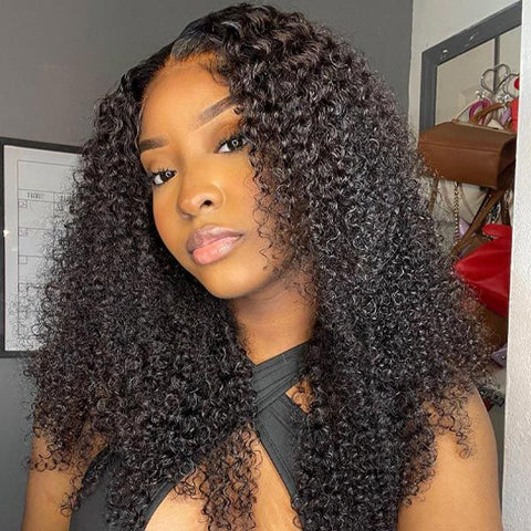 13x4 Lace Frontal Wig Human Hair Kinky Curly 16 inches Invisible Lace Frontal Wig
