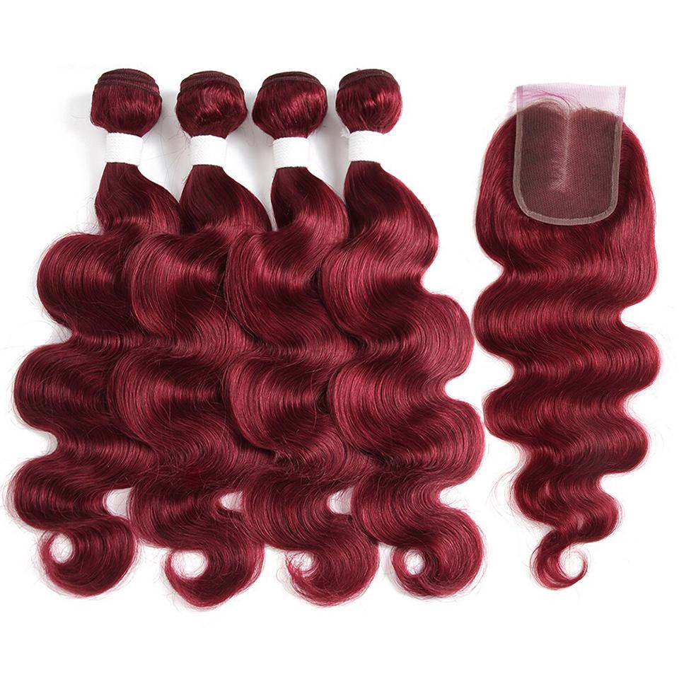 Dark Red Burg body wave 4 Bundles With 4x4 Lace Closure 100% Real Human Hair - Lemoda Hair