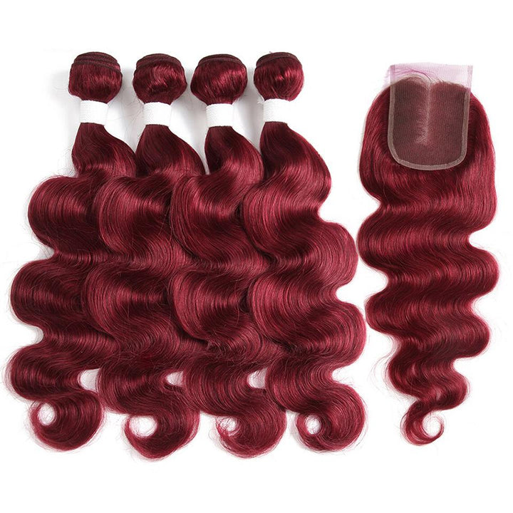 Dark Red Burg body wave 4 Bundles With 4x4 Lace Closure 100% Real Human Hair - Lemoda Hair
