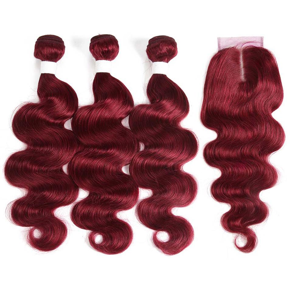 Dark Red Burg body wave 4 Bundles With 4x4 Lace Closure 100% Real Human Hair - Lemoda Hair