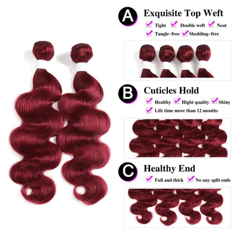 Dark Red Burg body wave 4 Bundles With 4x4 Lace Closure 100% Real Human Hair - Lemoda Hair