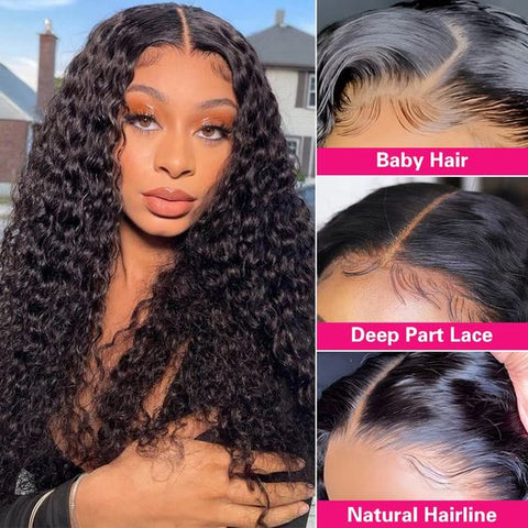 13x4 Lace Frontal Wig Human Hair Water Wave 16 inches Human Wigs for Black Women