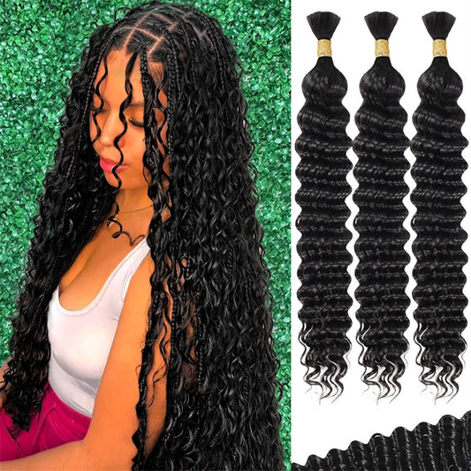 Lemoda Boho Braids Human Hair Deep Wave Bulk Human Hair for Braiding No Weft 1PC