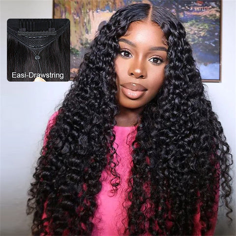 Lemoda 13x6 HD Full Lace Frontal Wig Deep Wave Pull Go Drawstring Human Hair Wig