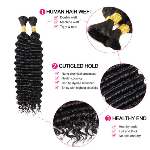 Lemoda Boho Braids Human Hair Deep Wave Bulk Human Hair for Braiding No Weft 1PC