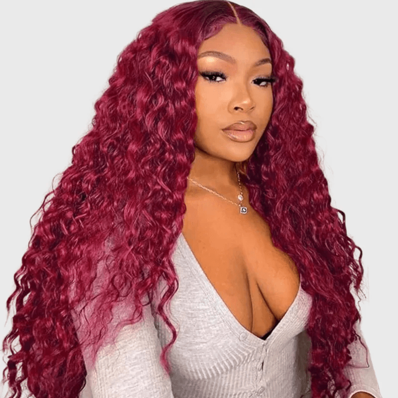 Deep Wave 99J Burgundy 13x4 Lace Front Wig Water Wave Human Hair Wigs - Lemoda Hair