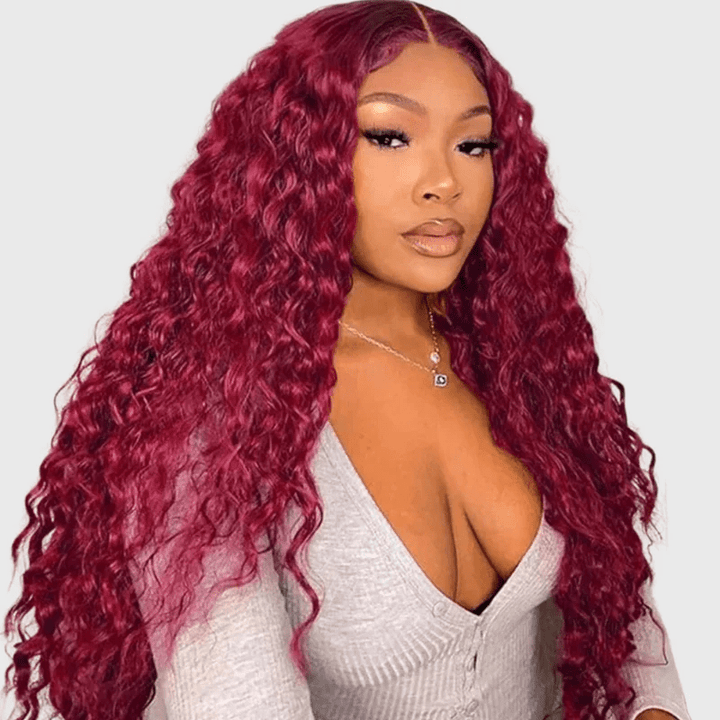 Deep Wave 99J Burgundy 13x4 Lace Front Wig Water Wave Human Hair Wigs - Lemoda Hair