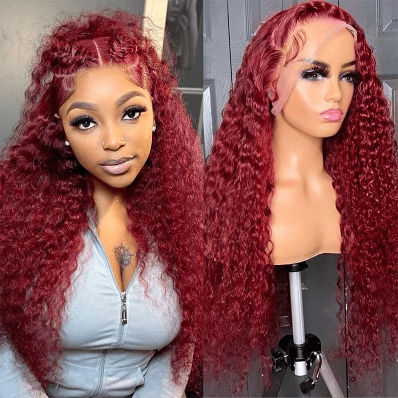 Deep Wave 99J Burgundy 13x4 Lace Front Wig Water Wave Human Hair Wigs - Lemoda Hair