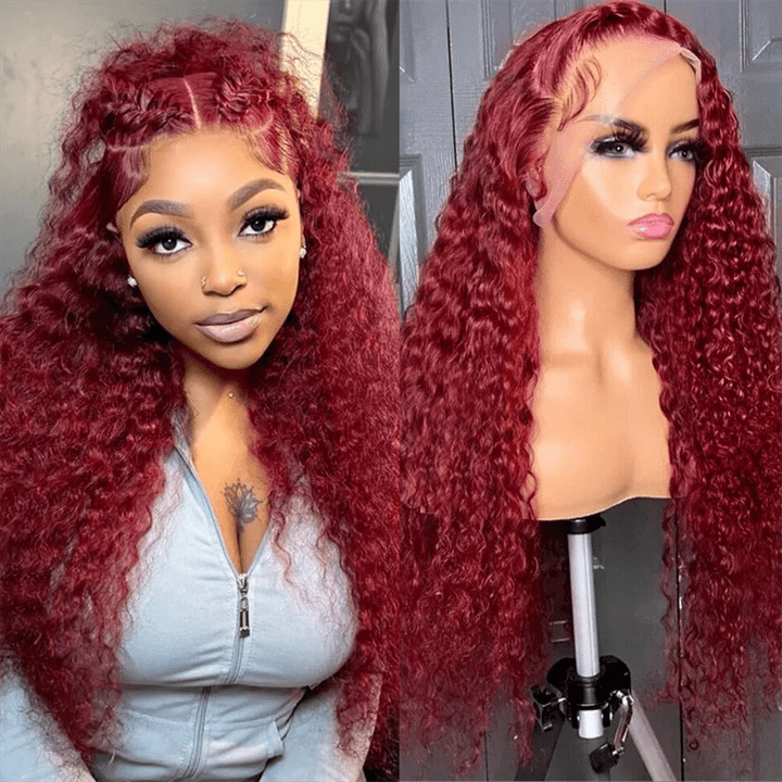 Deep Wave 99J Burgundy 13x4 Lace Front Wig Water Wave Human Hair Wigs - Lemoda Hair