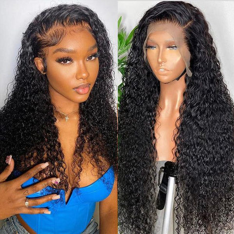 180% Thick Density Curly Wave Transparent Lace 13x4 Lace Frontal Wigs Human Hair