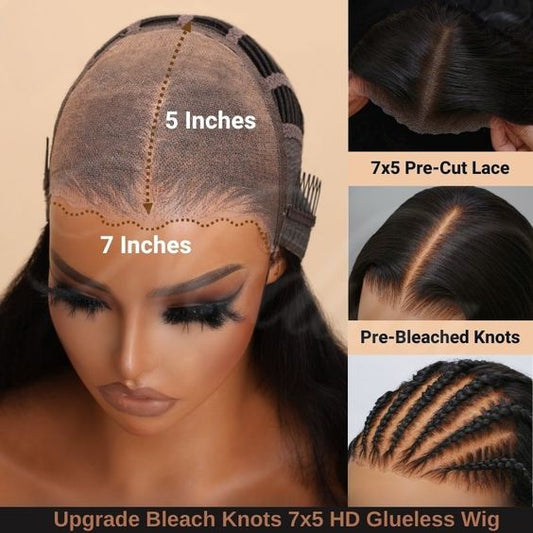 7x5 Glueless Wig Human Hair Wear&go Golden Ratio Lace Size Pre-bleached Knots Deep Wave Wigs for Black Women