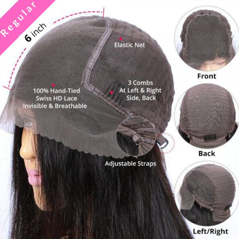 13x6 Lace Front Wig Human Hair Natural Black Pre-Plucked Straight Hair Wig for Black Women