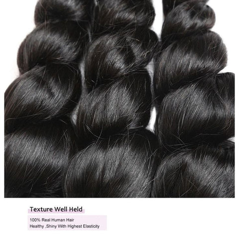 Peruvian Loose Wave Virgin Human Hair 3 Bundles With 4x4 Lace Closure