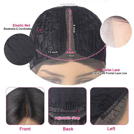 13x6 Lace Front Wig Human Hair Deep T Part Style Straight Natural Black Clearance Sale