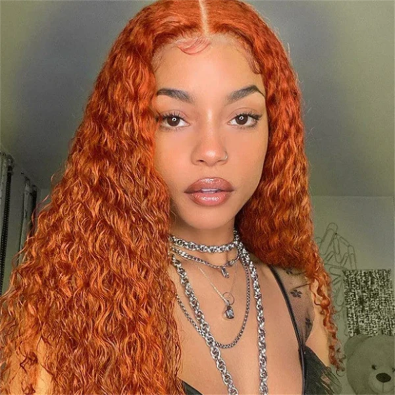 Water Wave 13x4 Lace Front Wig Orange Ginger Deep Wave Human Hair Wigs