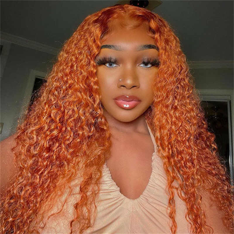 Water Wave 13x4 Lace Front Wig Orange Ginger Deep Wave Human Hair Wigs